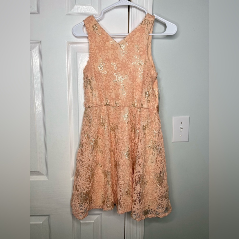 Peach and Gold Girls Lace GB formal dress